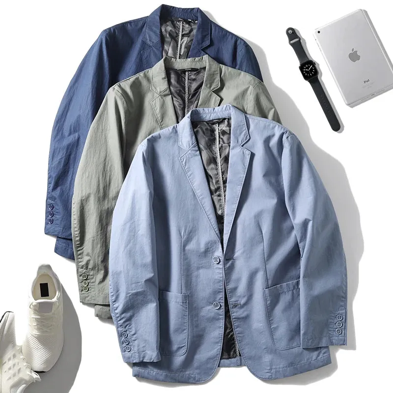 Suit Jacket Men Clothing Single Breasted Pocket Casual Blazer Spring Summer Fashion Thin Solid Long Sleeve Sunscreen Tops