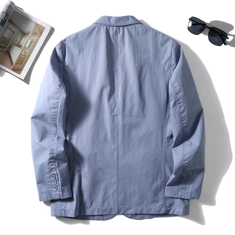 Suit Jacket Men Clothing Single Breasted Pocket Casual Blazer Spring Summer Fashion Thin Solid Long Sleeve Sunscreen Tops