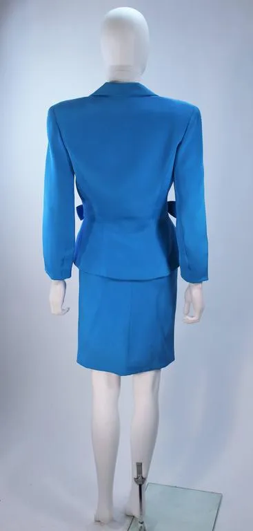 TRAVILLA Blue Silk Skirt Suit with Bows Size 6