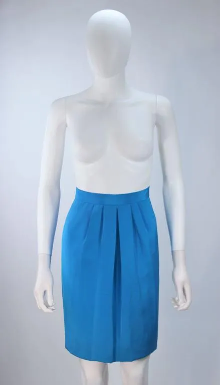TRAVILLA Blue Silk Skirt Suit with Bows Size 6