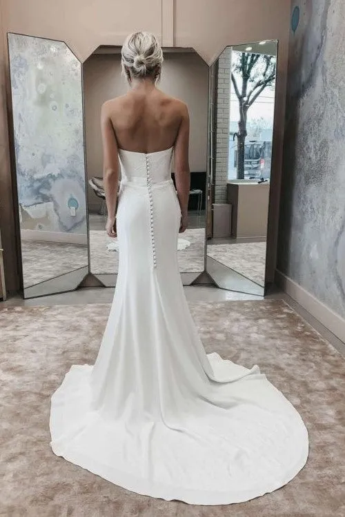 V-cut Strapless Sheath Bridal Gown with Lace Bodice