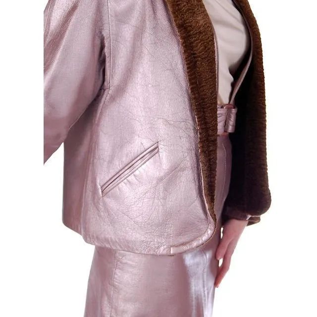 Vintage Mauve Metallic Leather Suit  Pencil Skirt 4 Pc 1950S 33-24-34