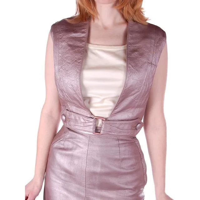 Vintage Mauve Metallic Leather Suit  Pencil Skirt 4 Pc 1950S 33-24-34