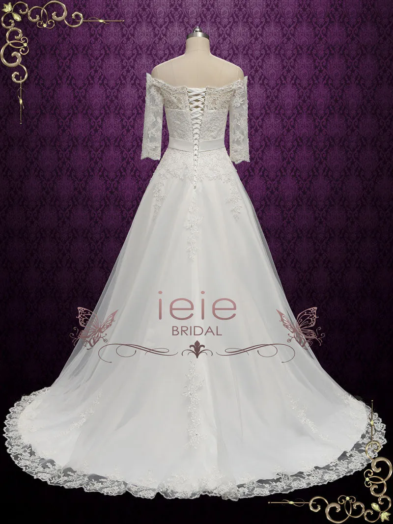 Vintage Style Lace Offer Shoulder Wedding Dress DEANNA