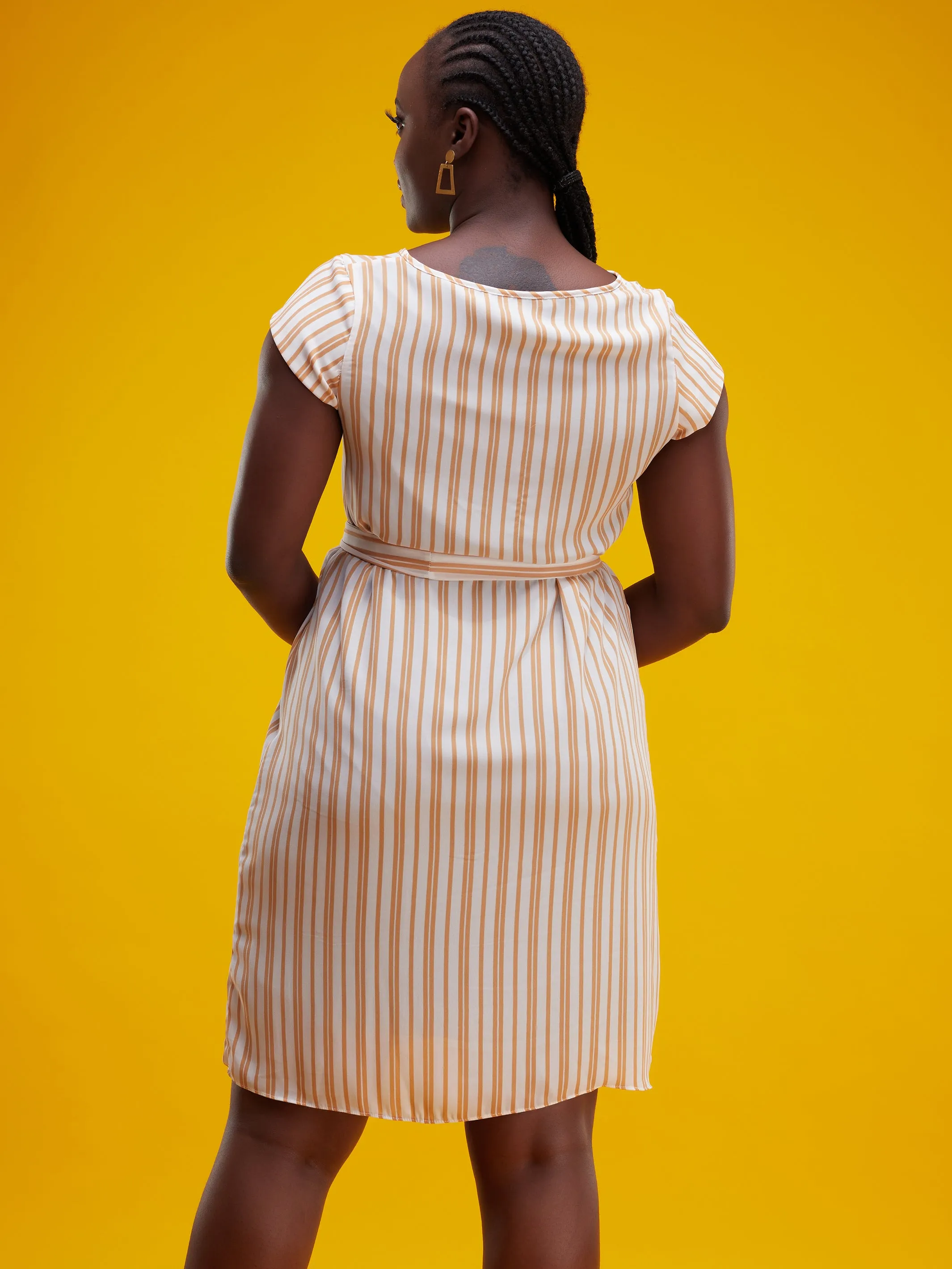 Vivo Muna Cap Sleeved Knee Length Dress - Brown / White Print