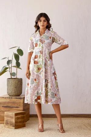 White & Purple Floral Cotton Dress