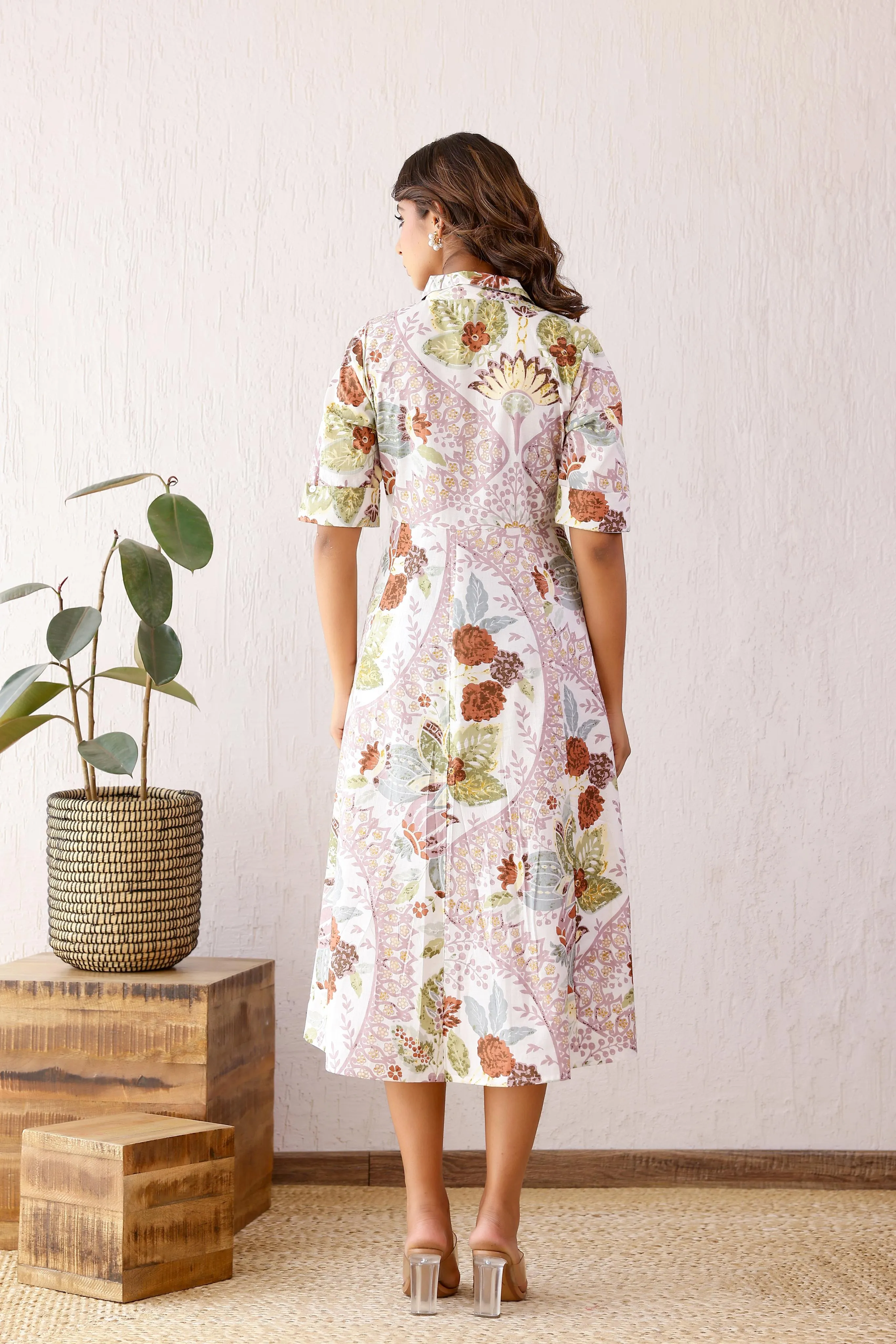 White & Purple Floral Cotton Dress