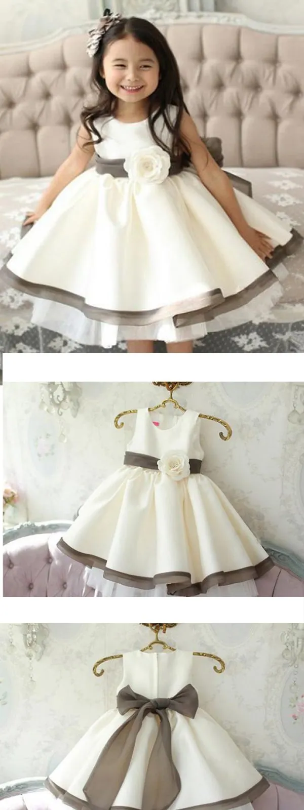 White Handmade Flower Satin  Flower Girl Dresses ,Cheap Toddler Flower Girl Dresses,FGY0205