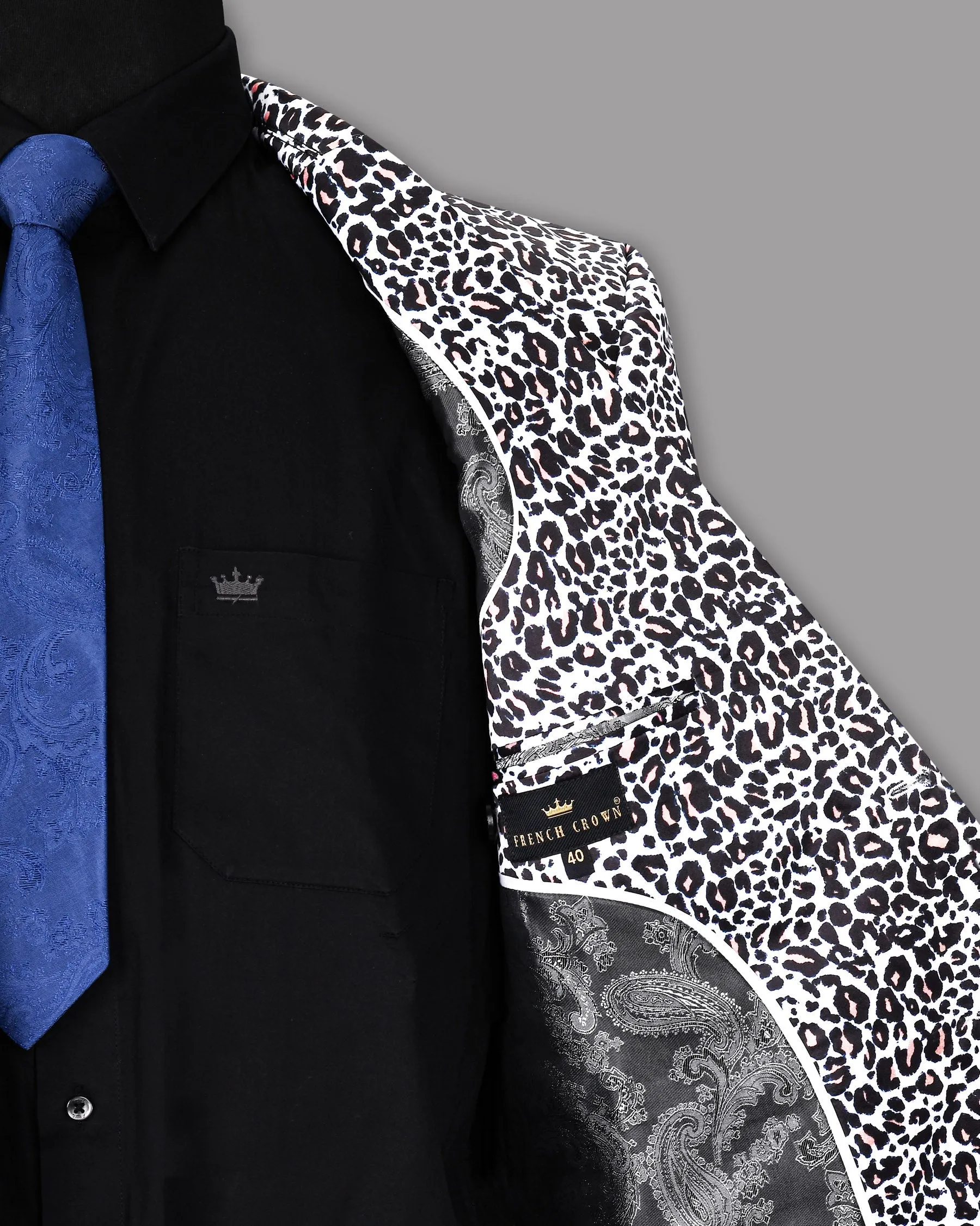 White with Black and Petite Cheetah Print Super Soft Premium Designer Blazer
