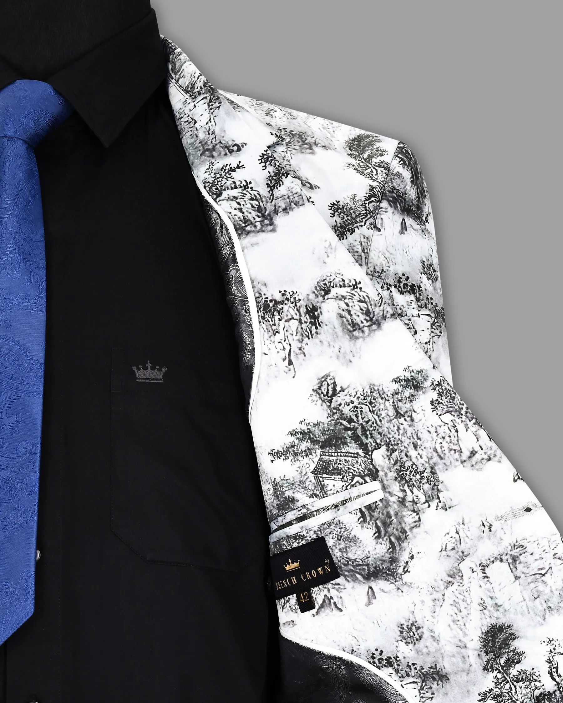 White with Black Jungle art Super Soft Premium Designer Blazer