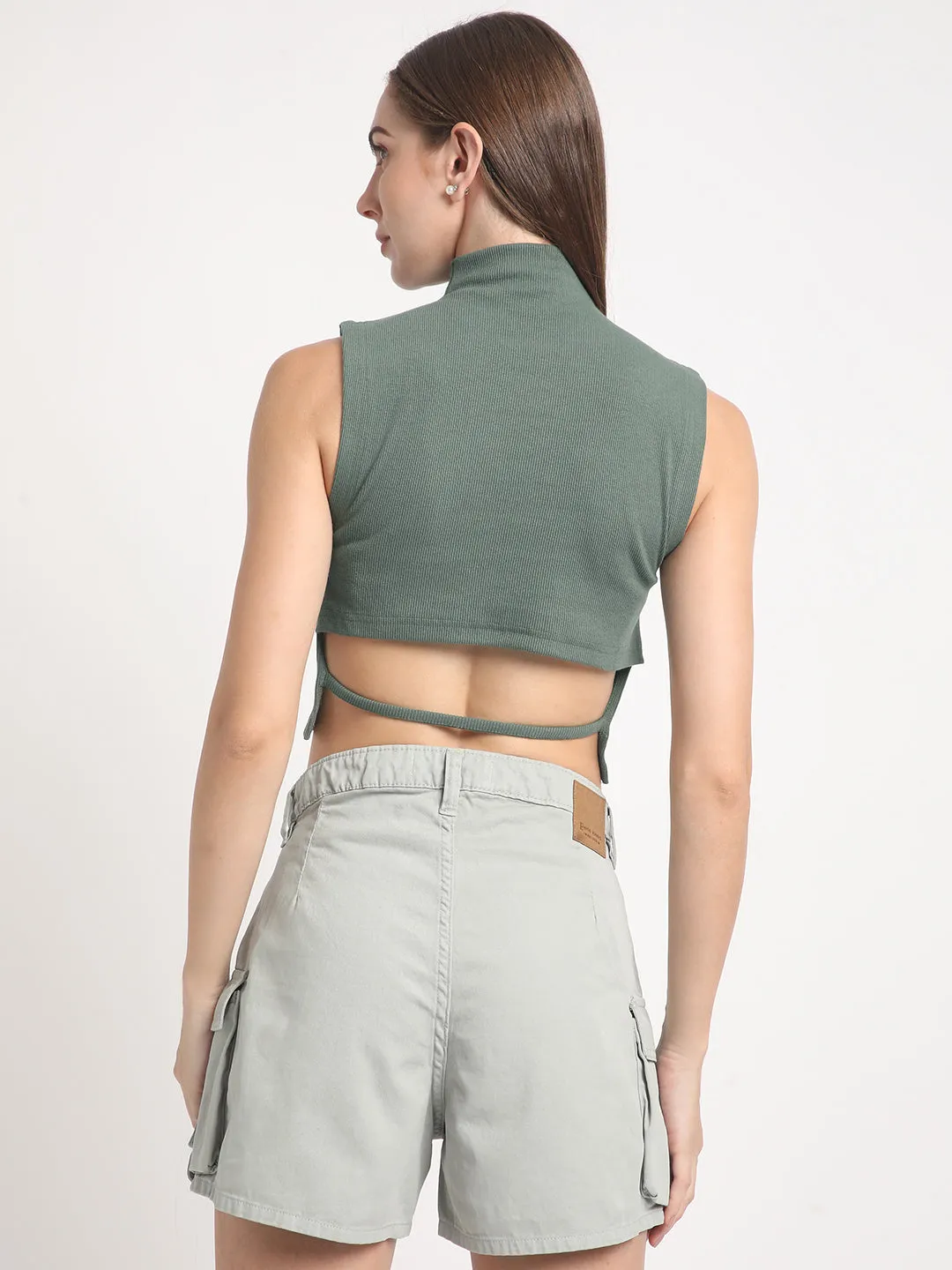 Women Solid High Neck sleeveless Top