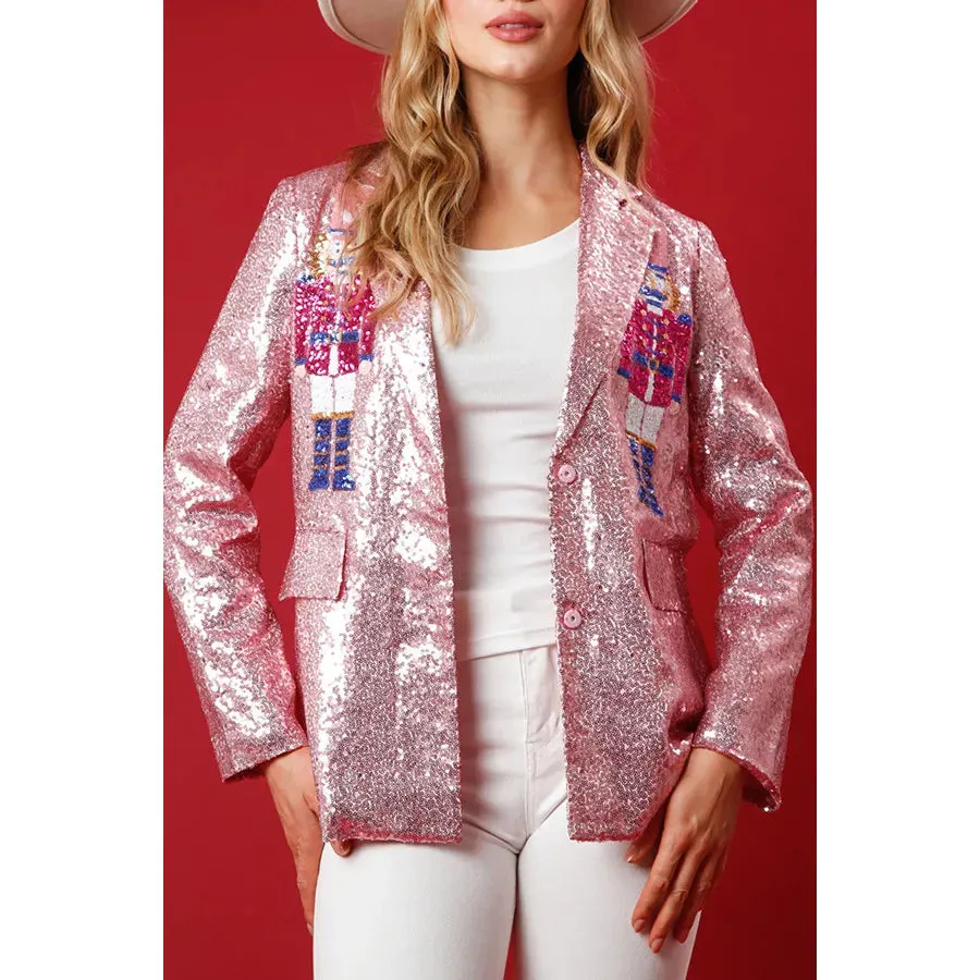 Women's Coat Long Sleeve Blazers Button Christmas Cartoon