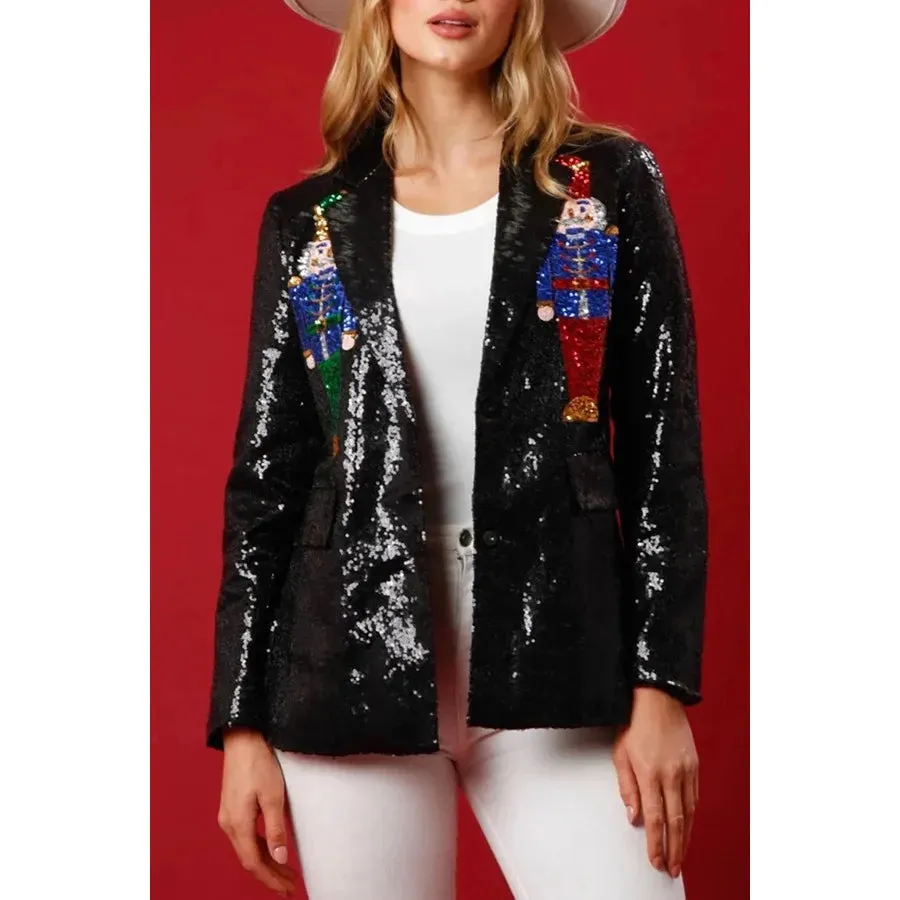 Women's Coat Long Sleeve Blazers Button Christmas Cartoon