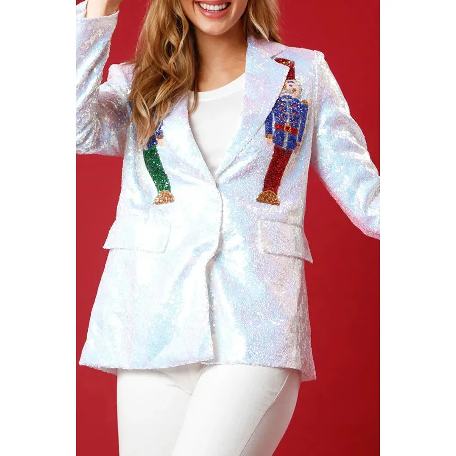 Women's Coat Long Sleeve Blazers Button Christmas Cartoon