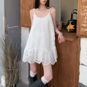 Women's Eyelet Tulip Hem Cami Dress in Floral Design
