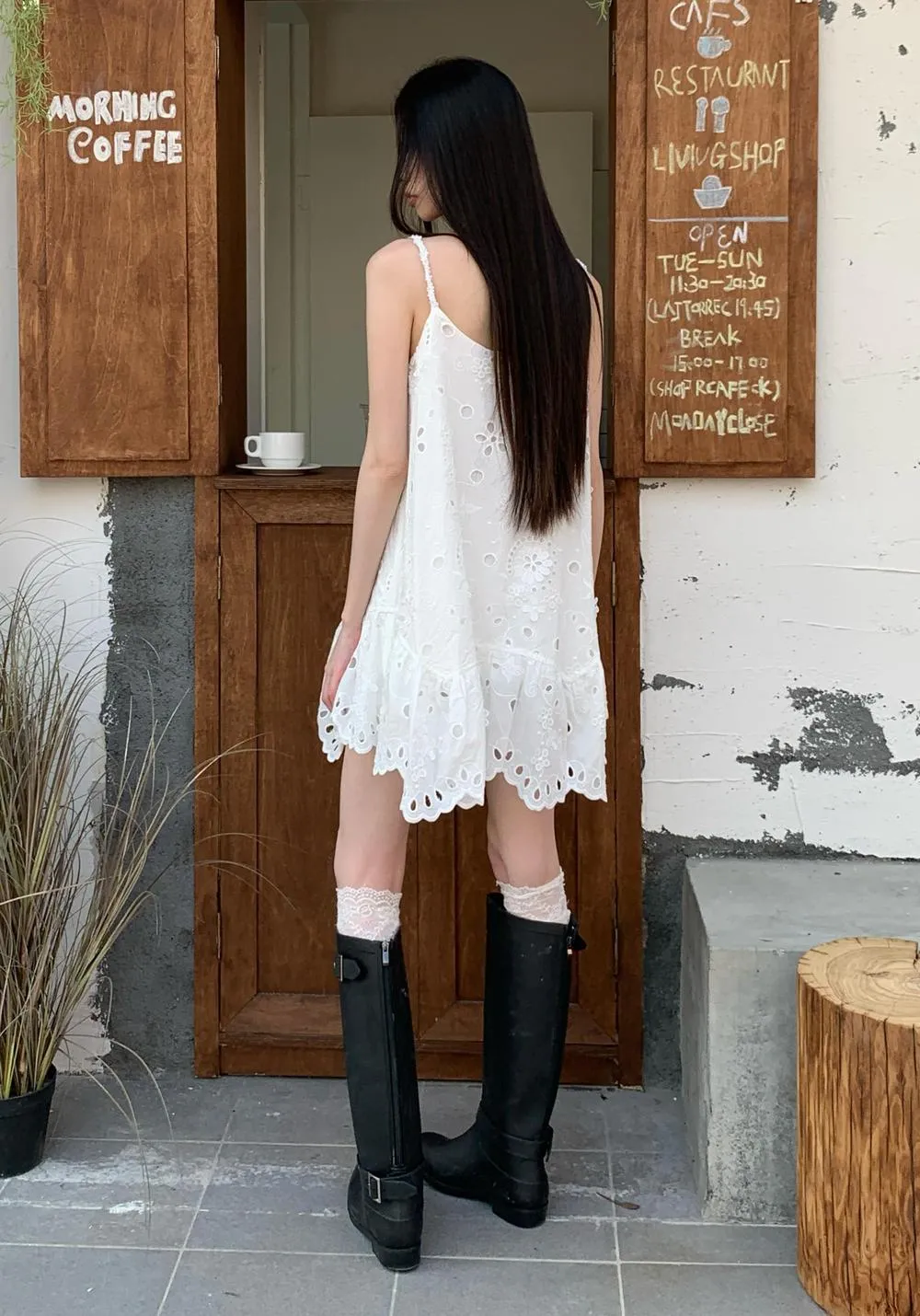 Women's Eyelet Tulip Hem Cami Dress in Floral Design