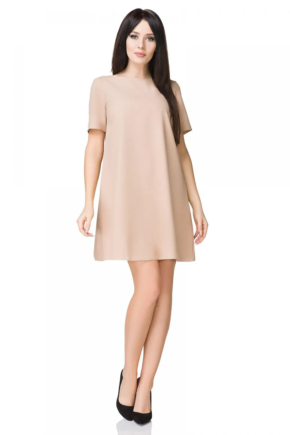 Women’s Red Cocktail Dress Asymmetric Neckline Elegant Style Short Sleeve Shift