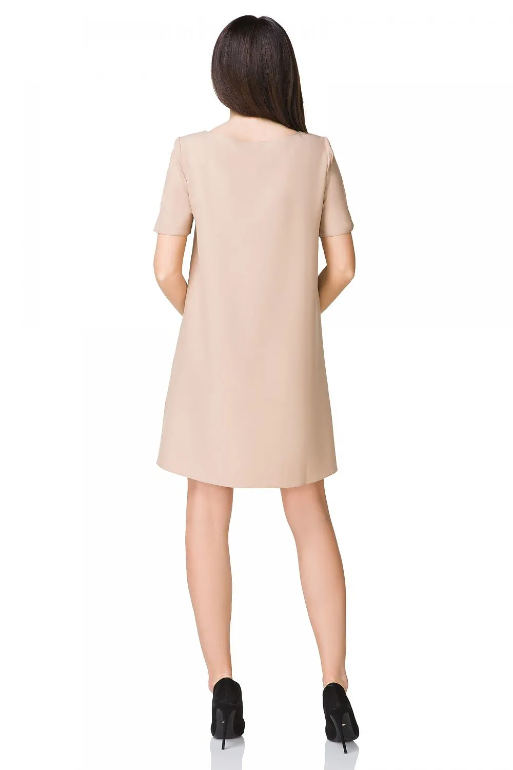 Women’s Red Cocktail Dress Asymmetric Neckline Elegant Style Short Sleeve Shift