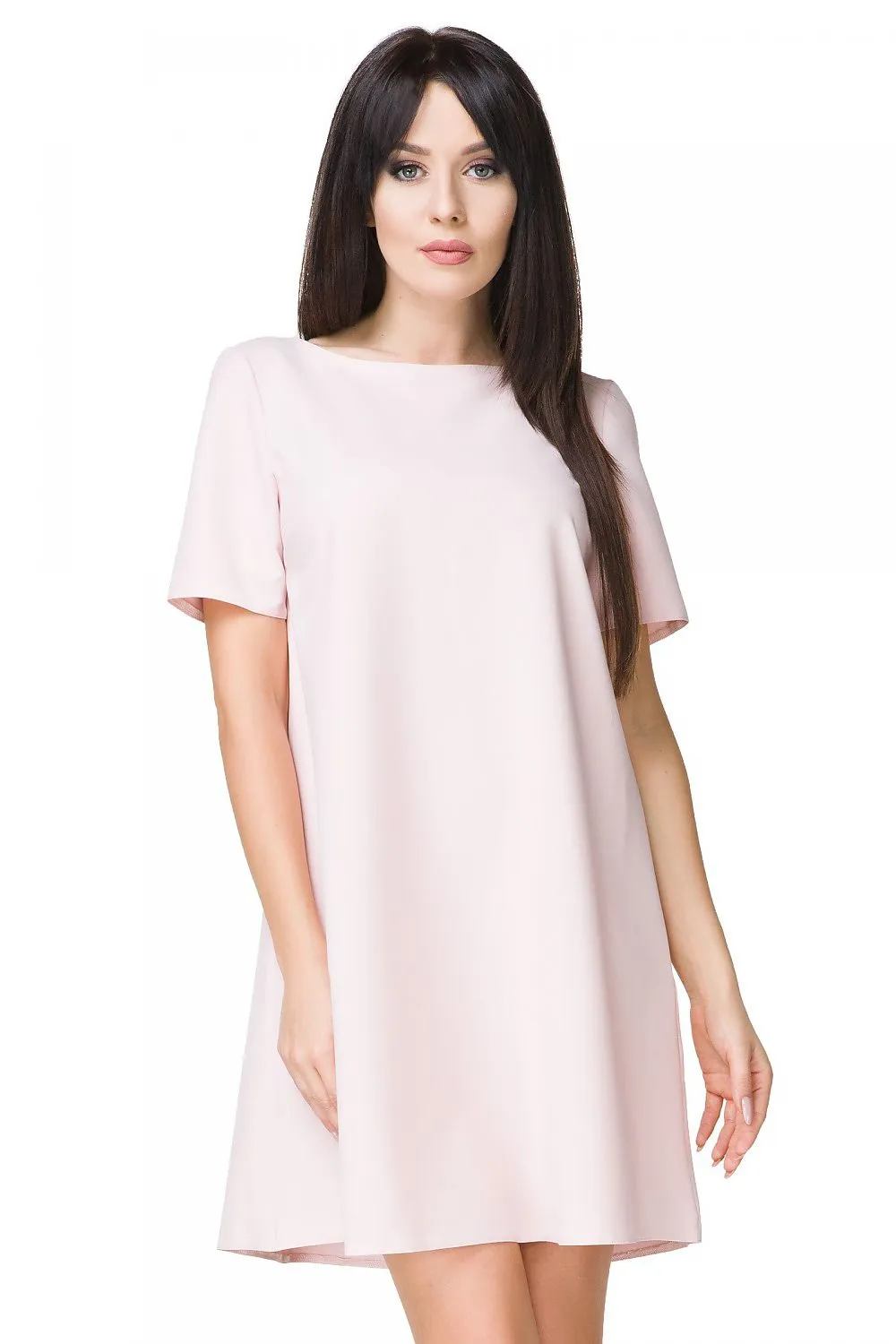 Women’s Red Cocktail Dress Asymmetric Neckline Elegant Style Short Sleeve Shift