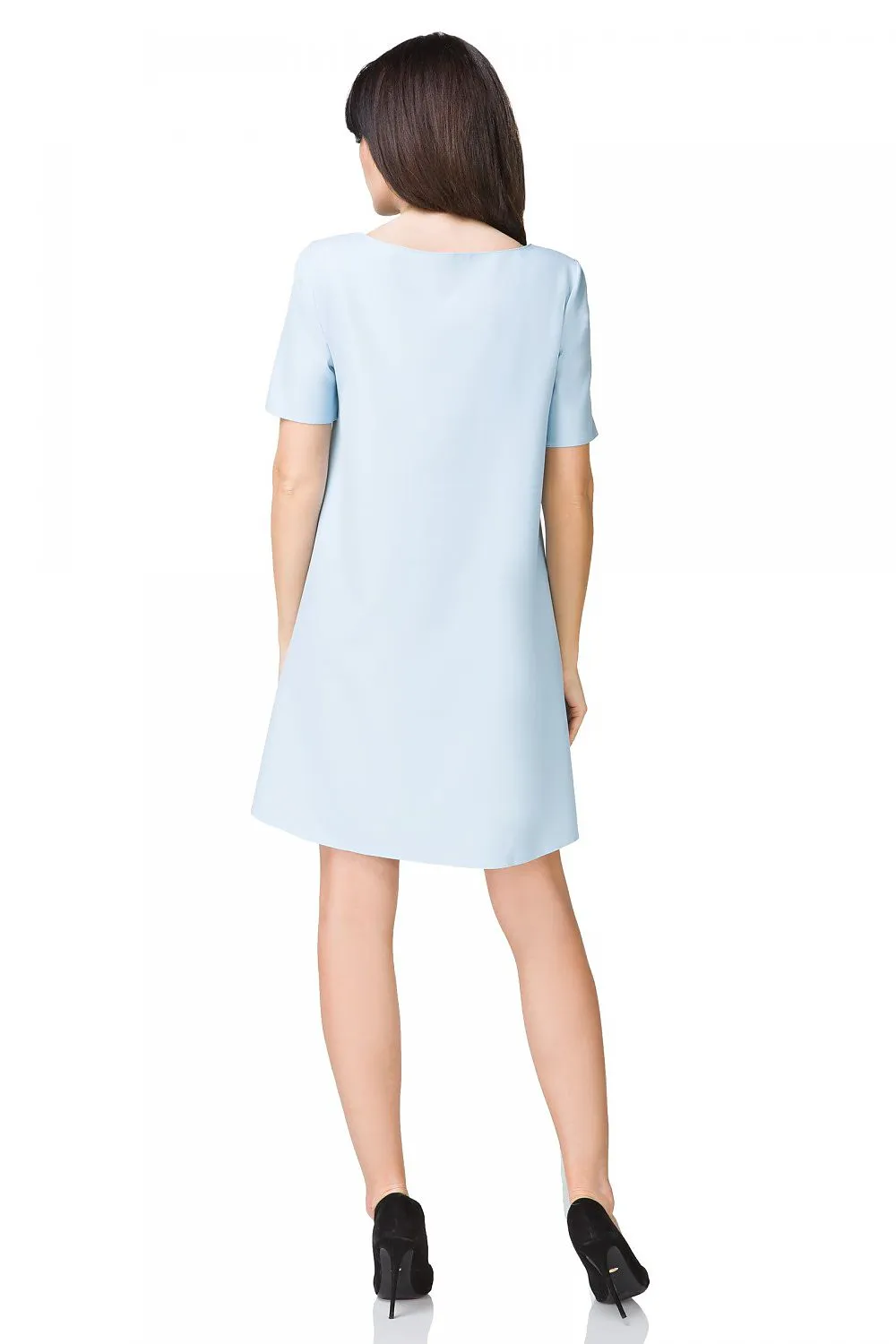 Women’s Red Cocktail Dress Asymmetric Neckline Elegant Style Short Sleeve Shift
