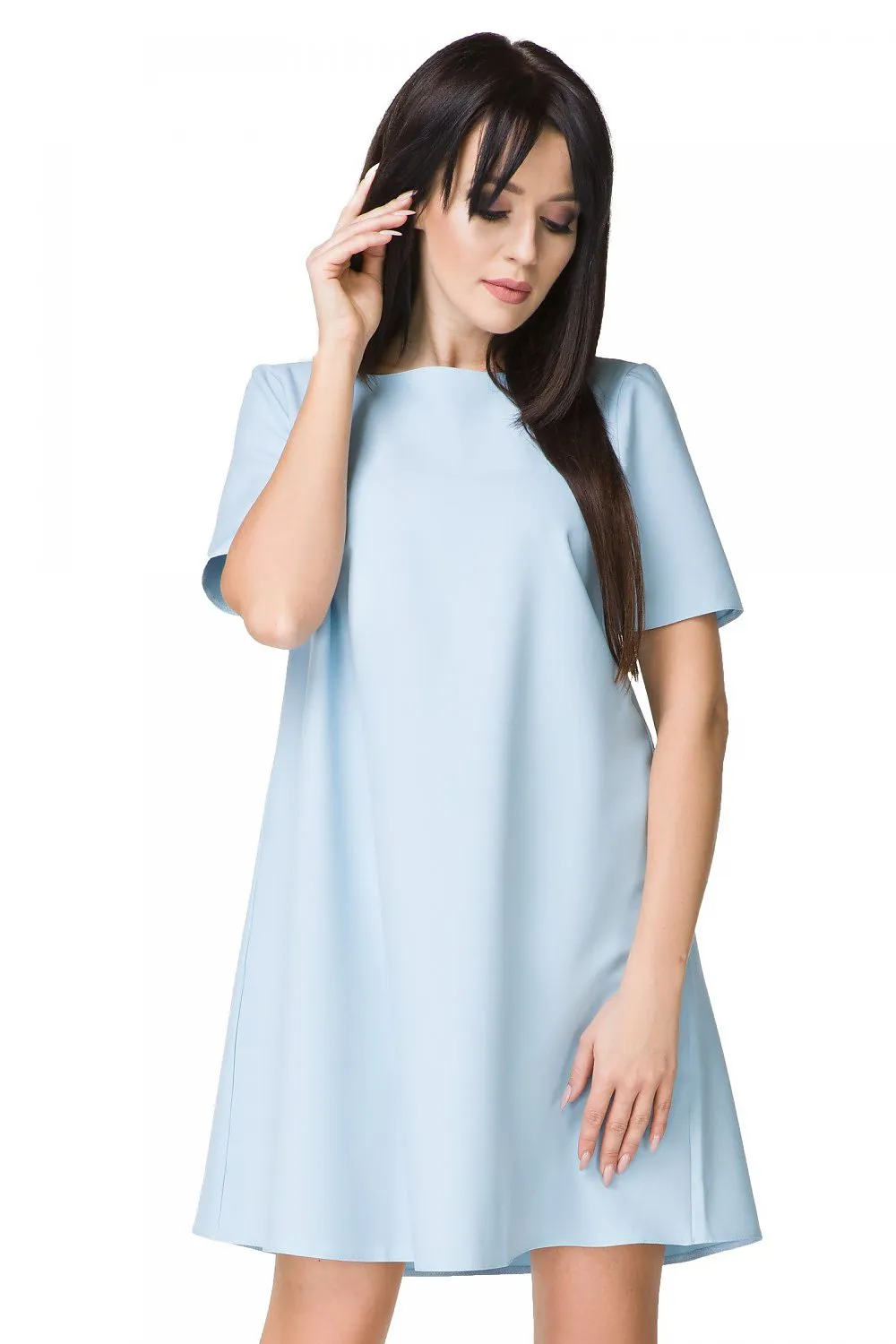 Women’s Red Cocktail Dress Asymmetric Neckline Elegant Style Short Sleeve Shift