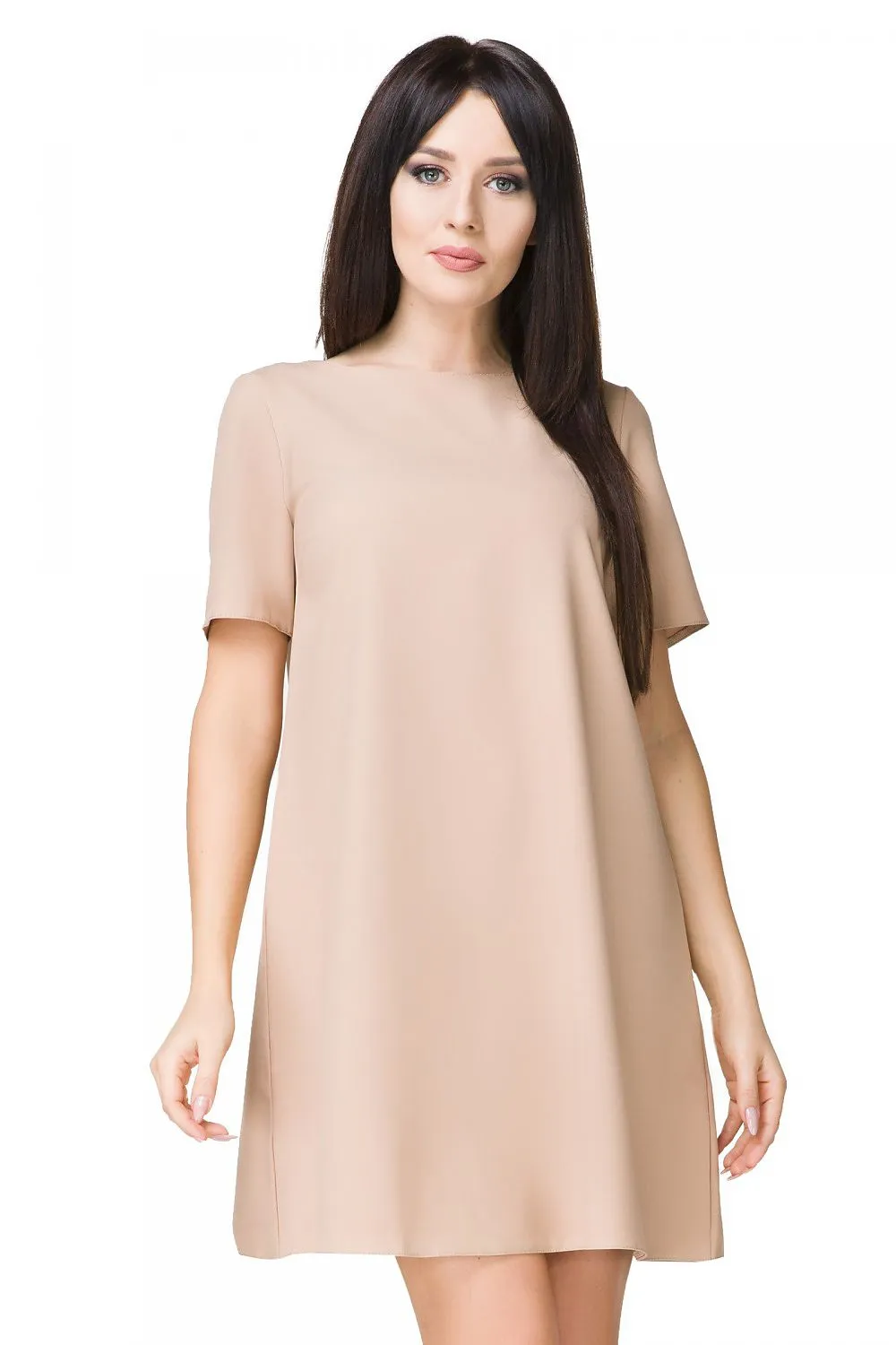 Women’s Red Cocktail Dress Asymmetric Neckline Elegant Style Short Sleeve Shift