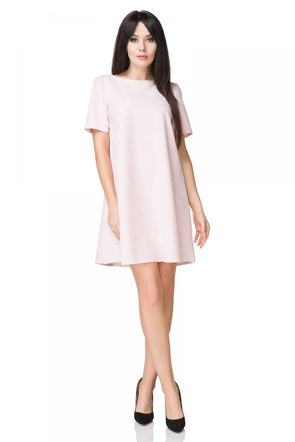 Women’s Red Cocktail Dress Asymmetric Neckline Elegant Style Short Sleeve Shift