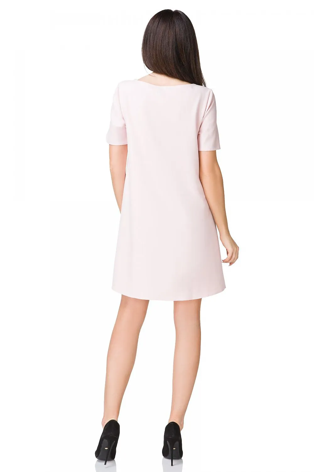 Women’s Red Cocktail Dress Asymmetric Neckline Elegant Style Short Sleeve Shift