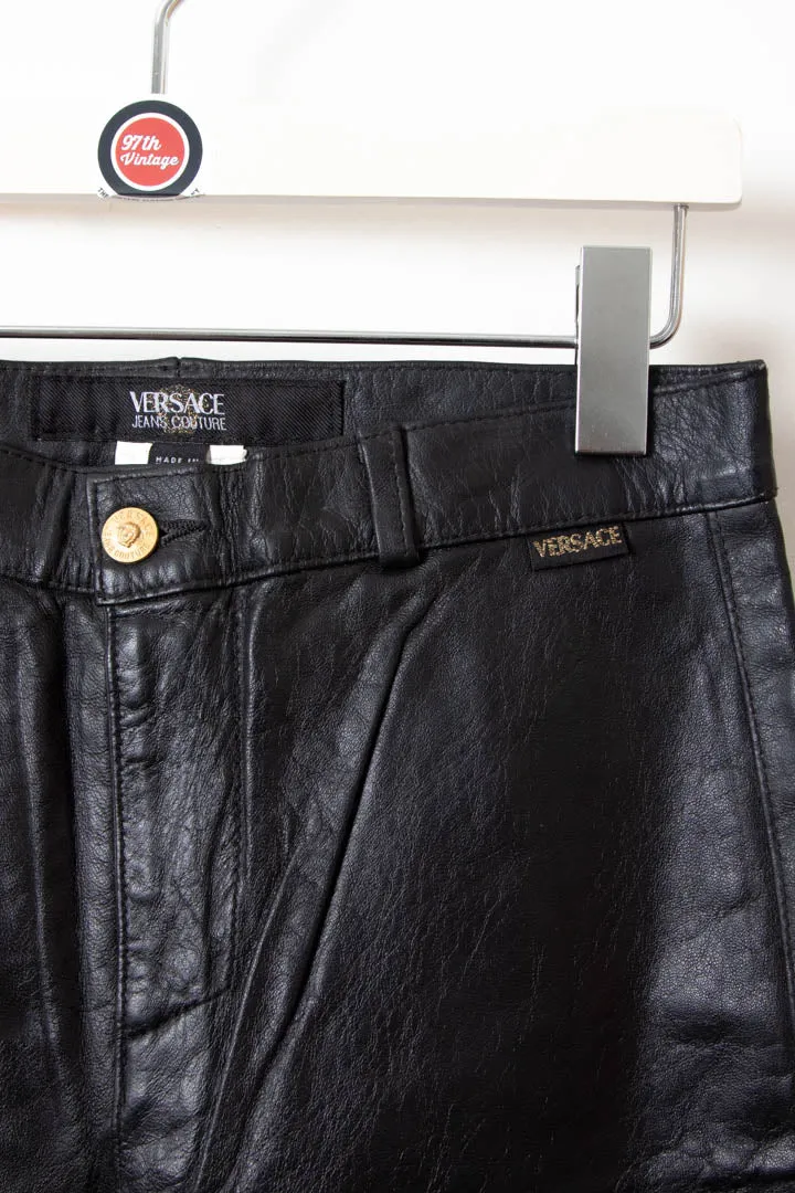 Women's Versace High Waisted Leather Trousers (8)