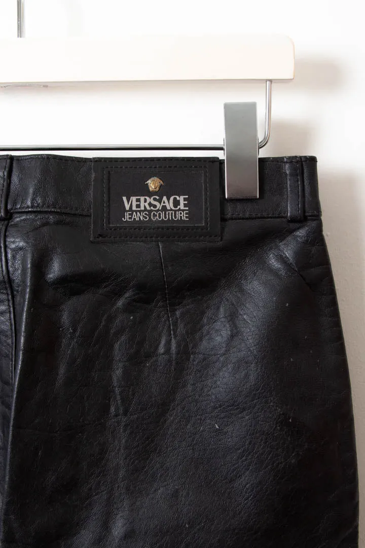 Women's Versace High Waisted Leather Trousers (8)