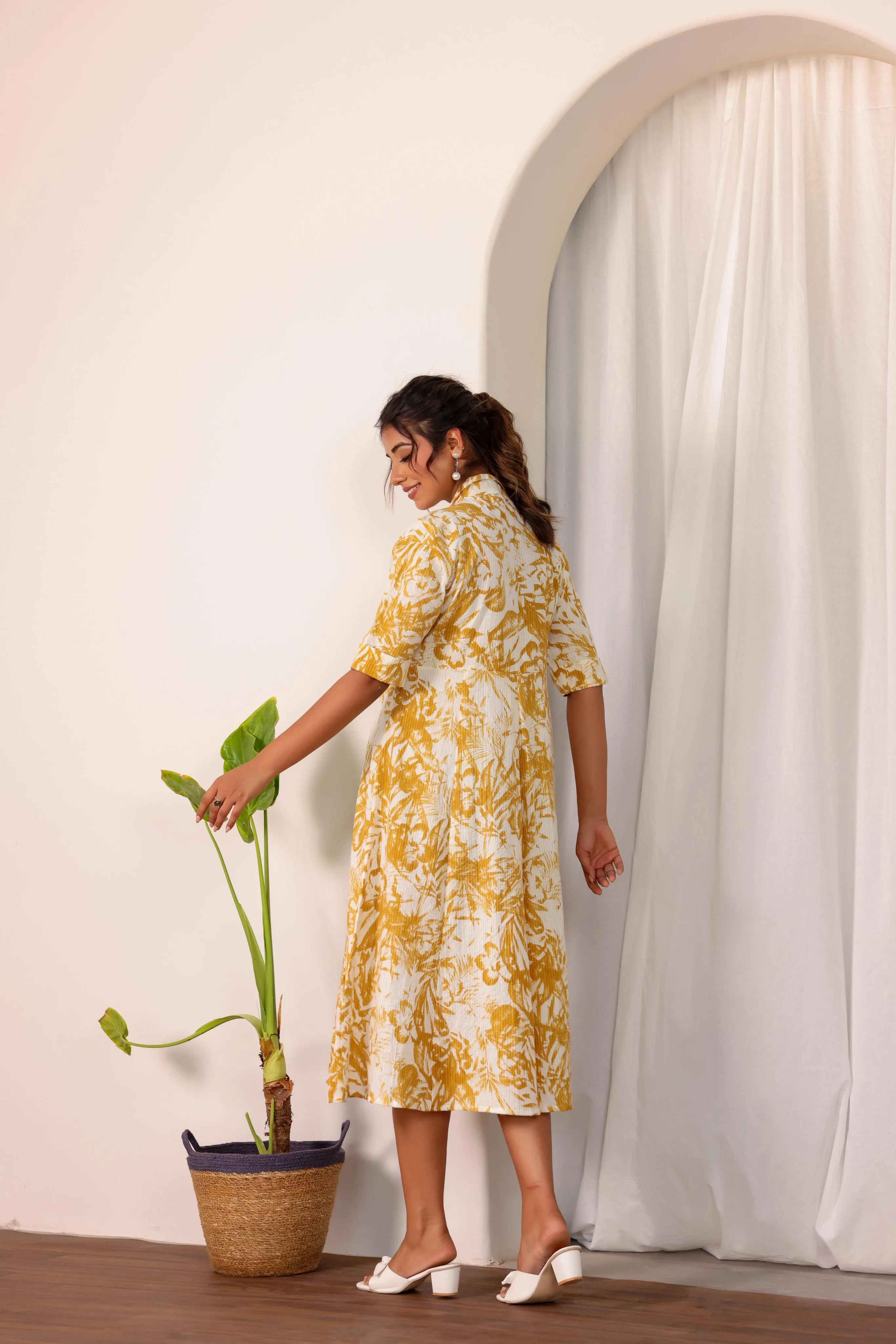 Yellow palm Cotton Dress