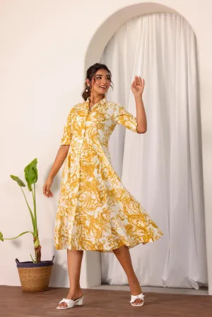 Yellow palm Cotton Dress