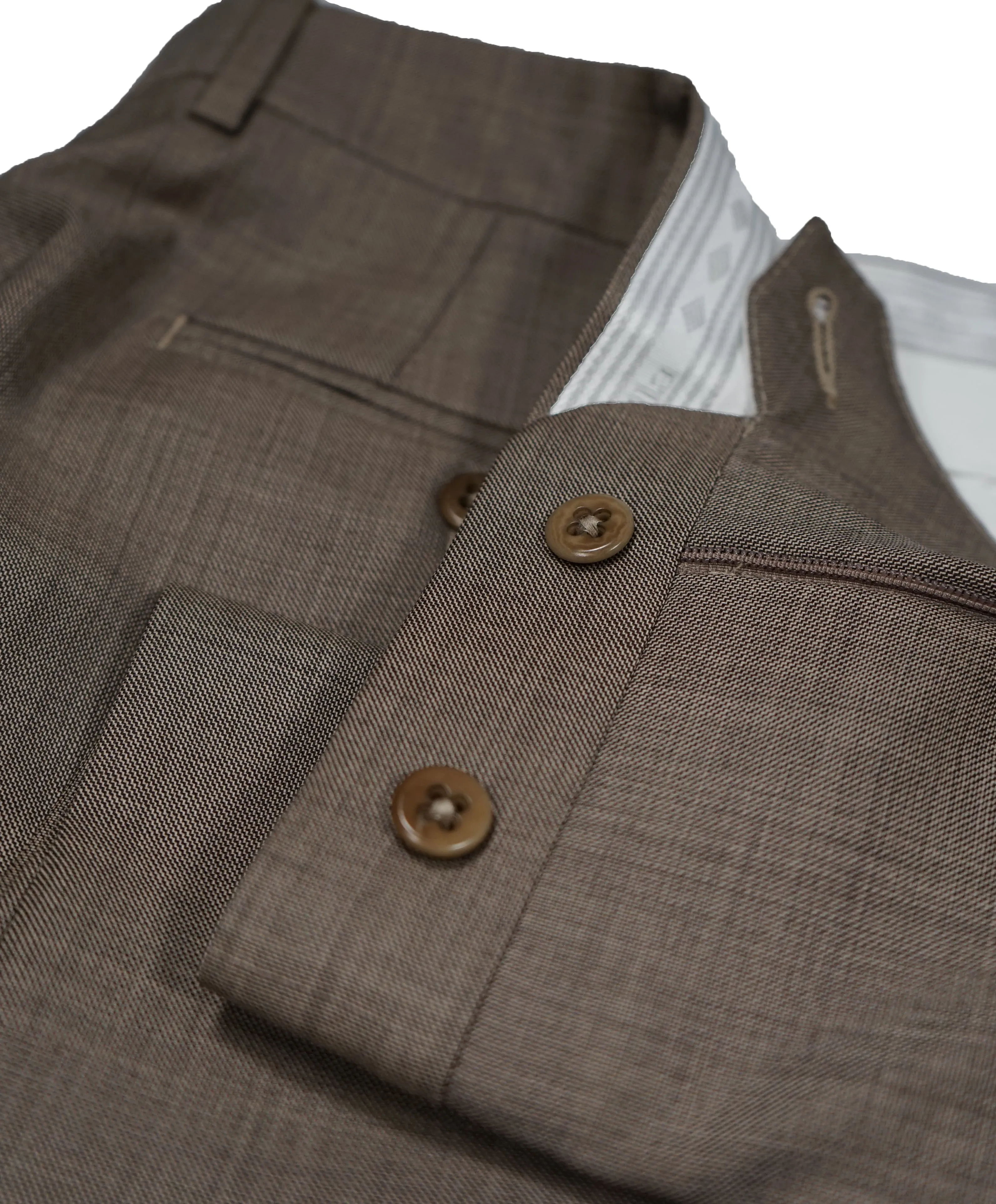 ZANELLA - Medium Brown Textured Fabric “Devon” Flat Front Dress Pants - 34W