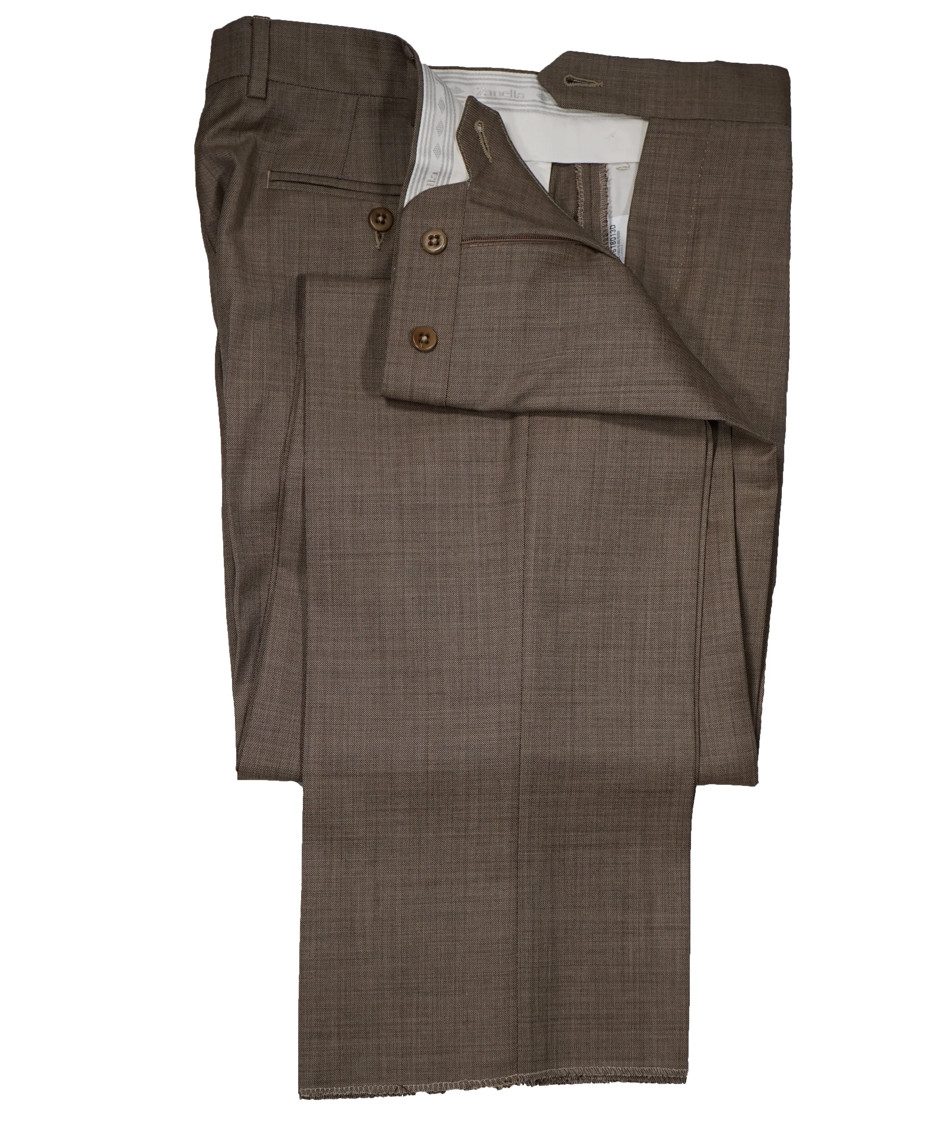 ZANELLA - Medium Brown Textured Fabric “Devon” Flat Front Dress Pants - 34W