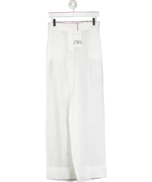 ZARA White Linen Straight Leg Trousers UK S