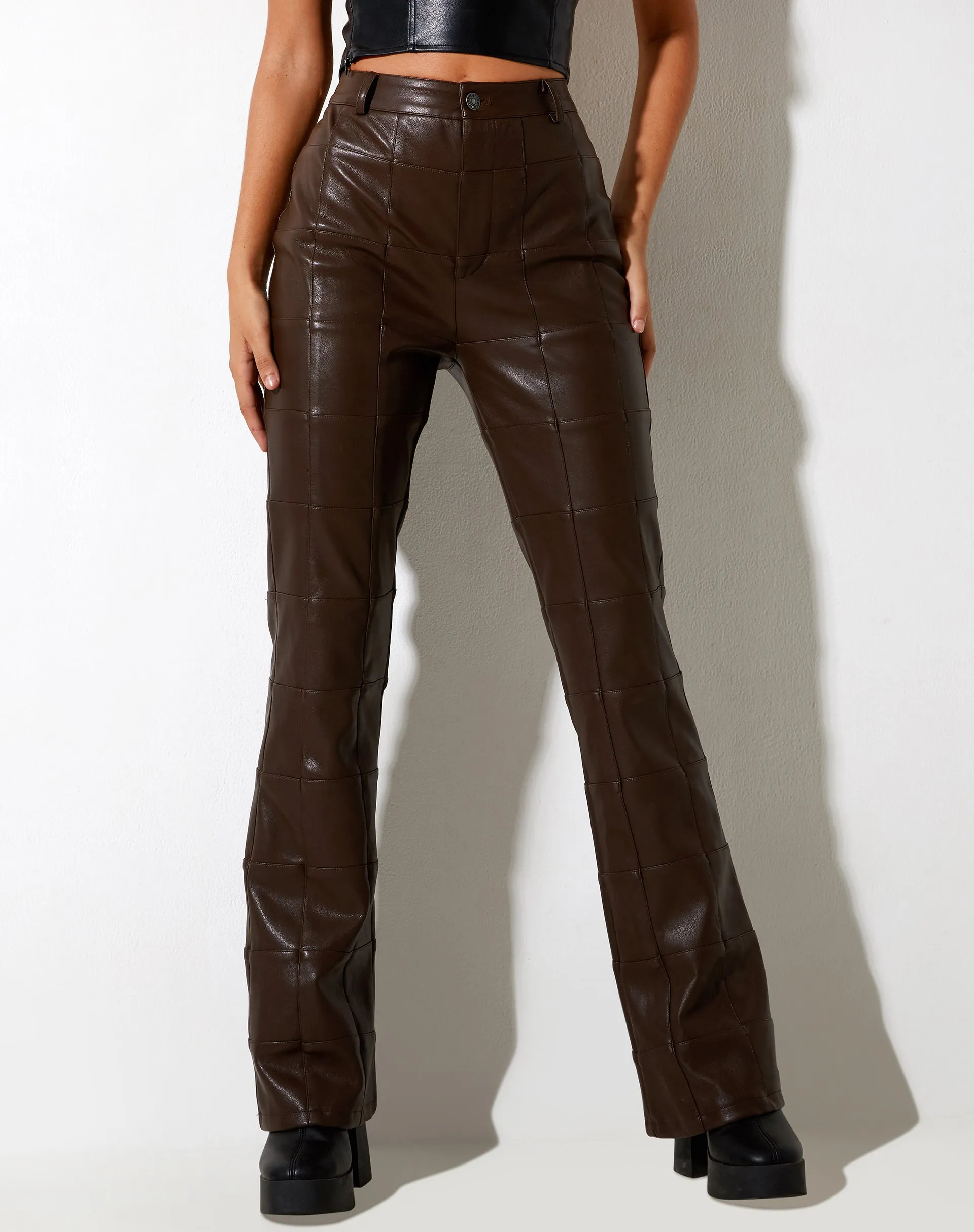Zolo Trouser in PU Patchwork Choco Brown