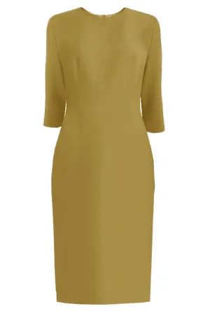 Zurich Medium Olive Sheath Dress with 3/4 Sleeves